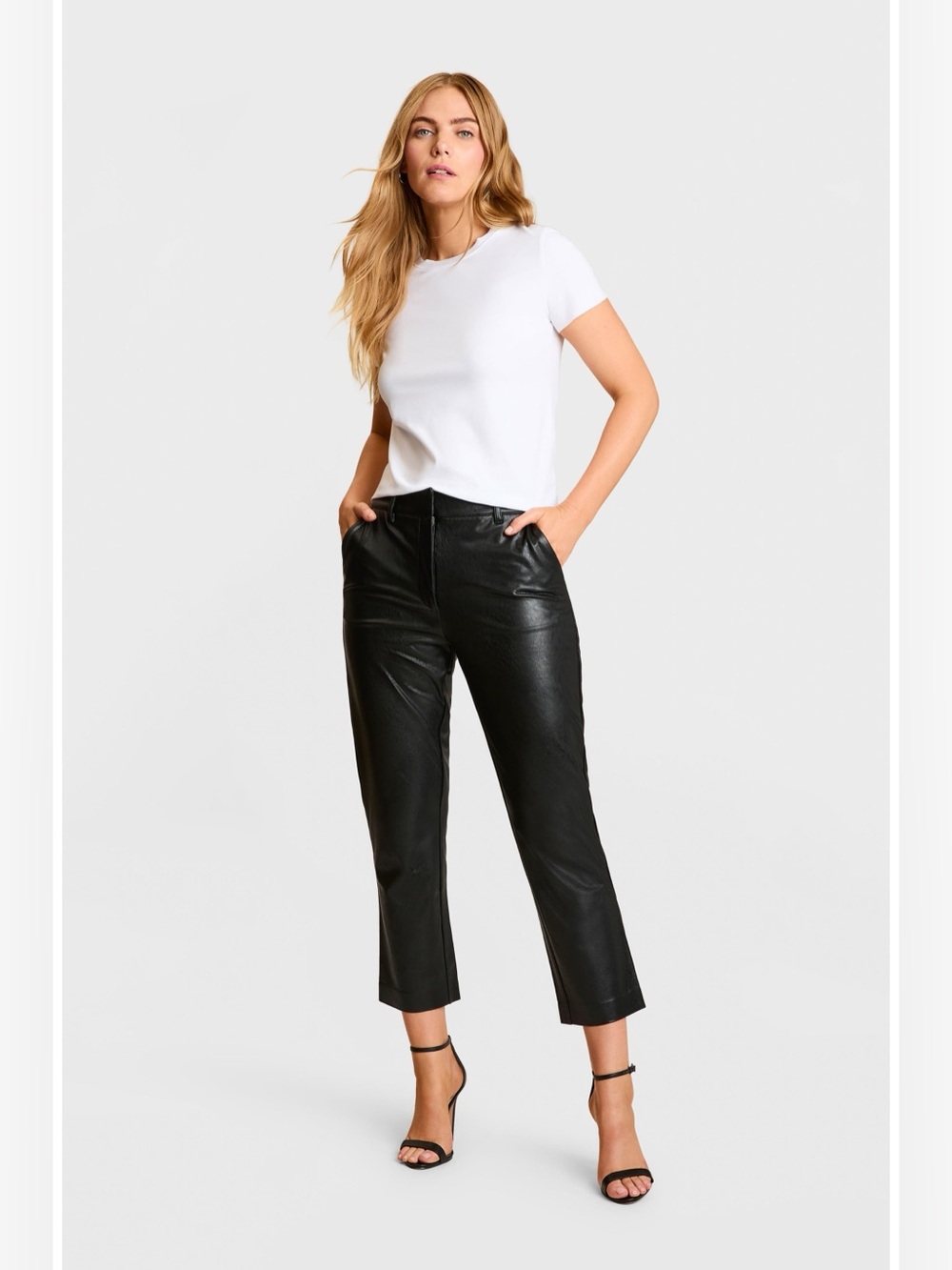 Commando Black Faux Leather 7/8 Trouser Pants Crop Tapered Size L